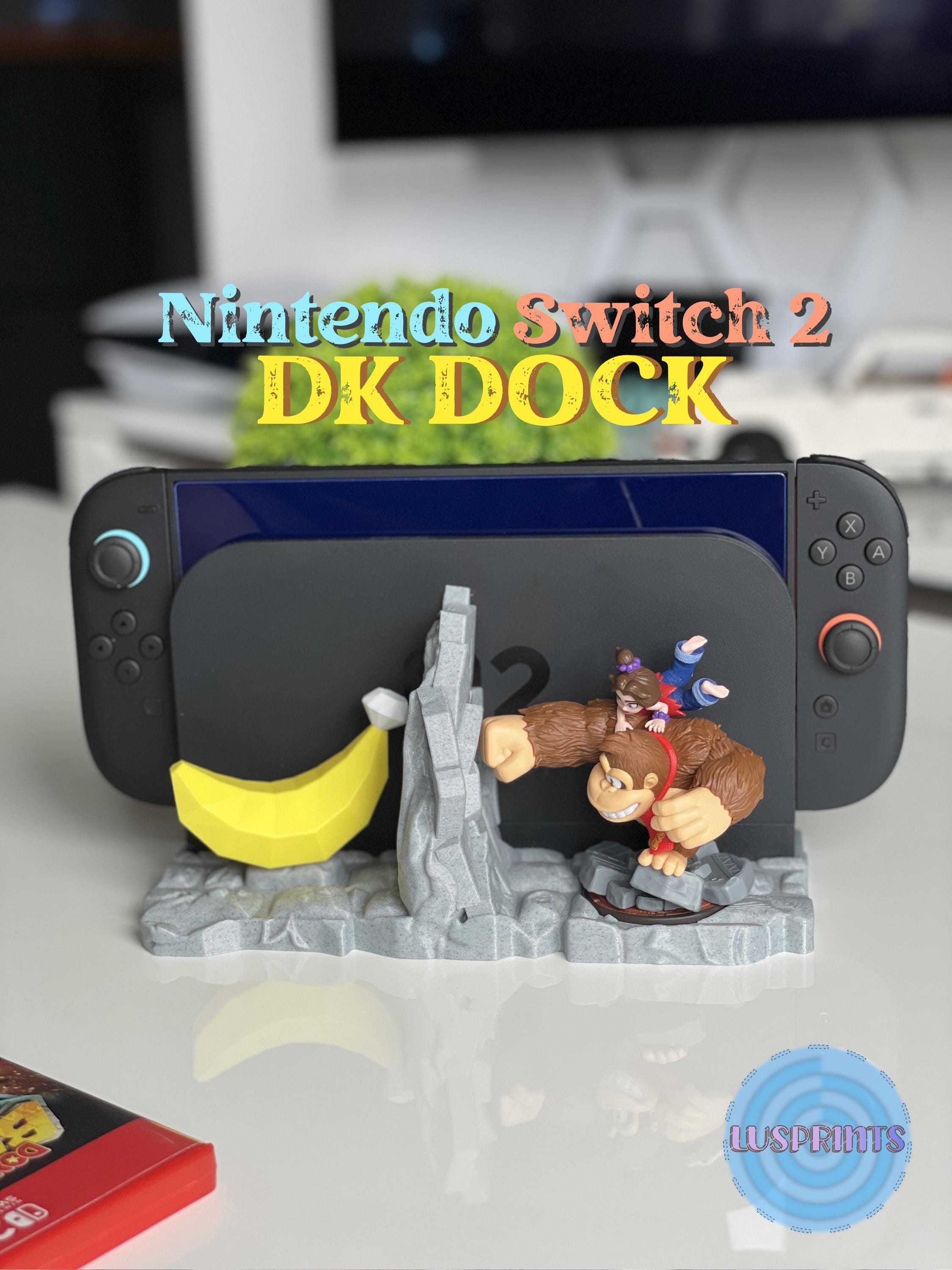 3D gedruckter Donkey Kong Amiibo Halter und Nintendo Switch Dock Ständer in Bananza-Optik.