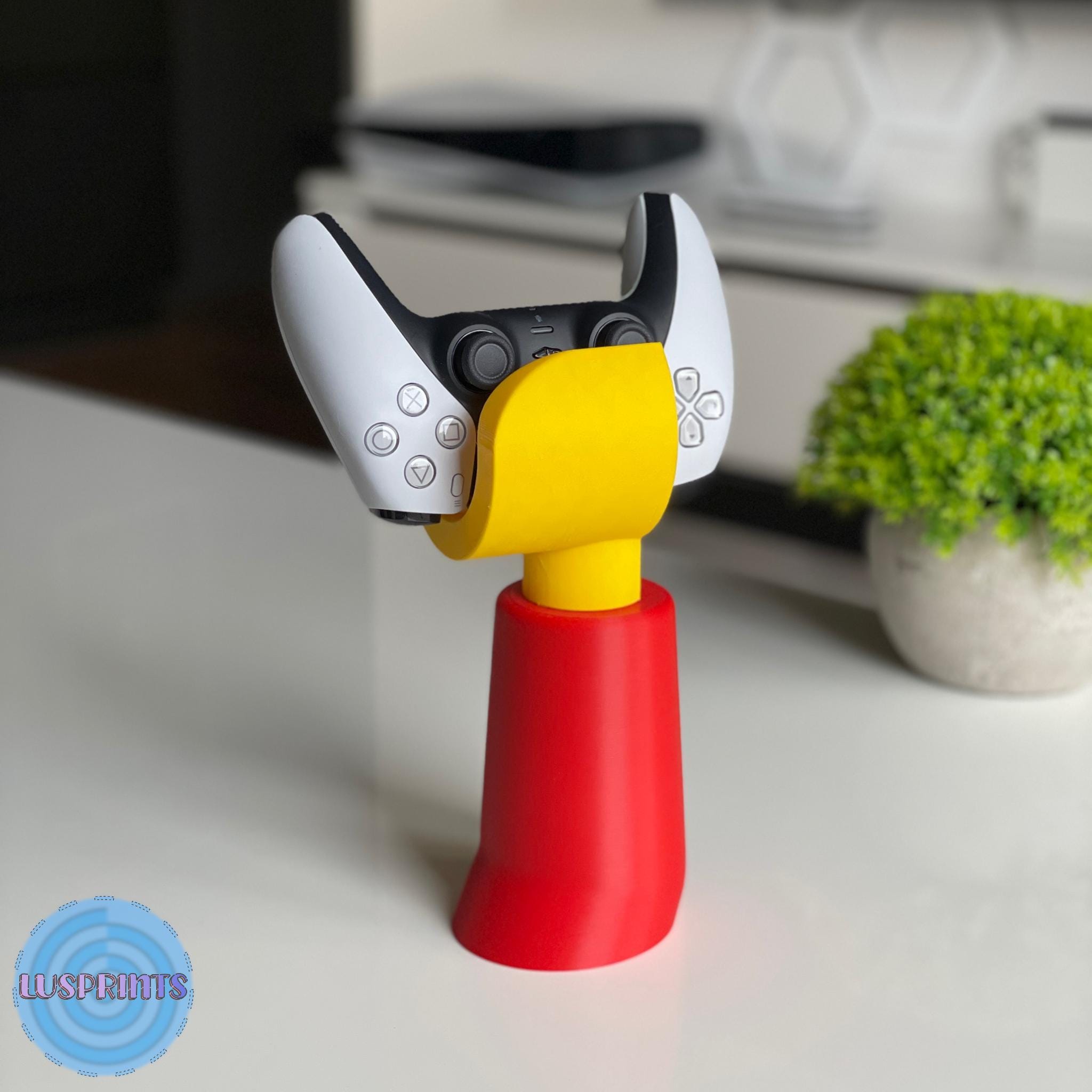 PS5 Controller Stand Halterung im Lego Stil, Rot Gelb, Personalisiertes Gamer Geschenk für PlayStation 5