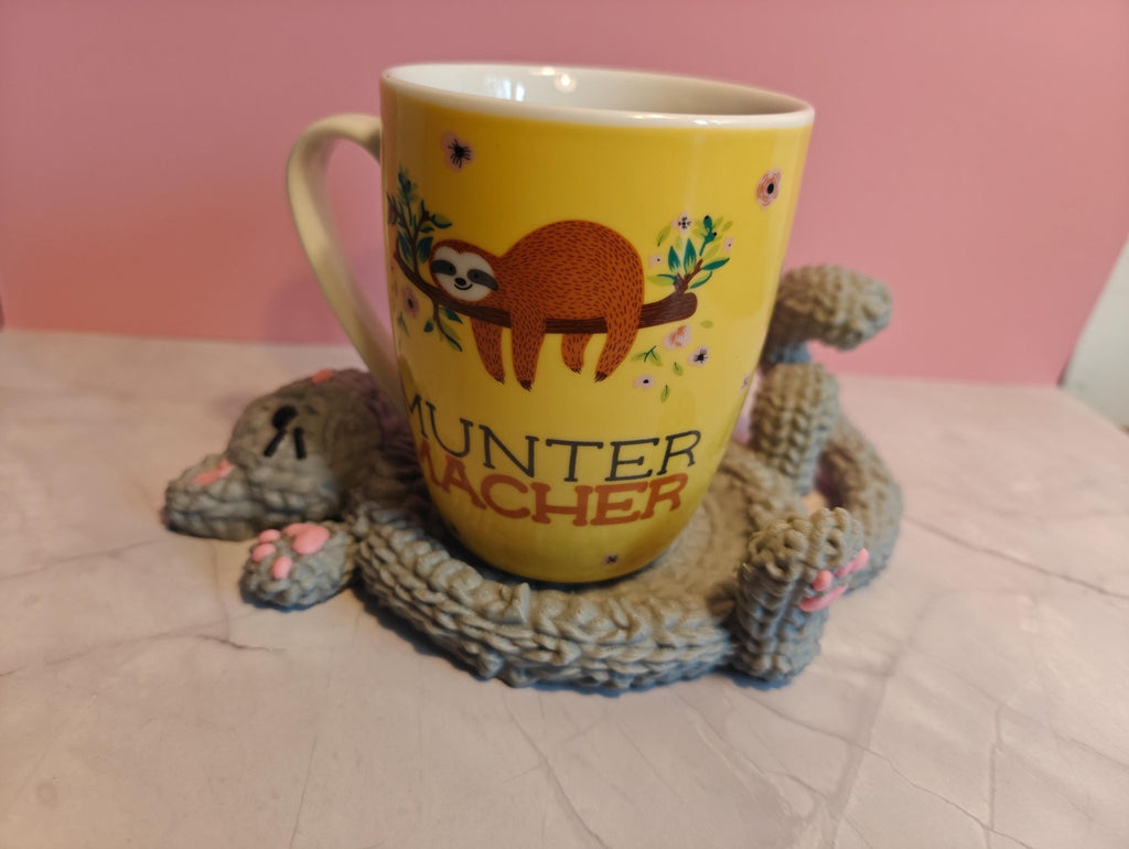 Katzen Untersetzer Tasse | Kaffe Häkel - Textur | Kawaii Deko | Cat Lover Geschenk | Glasuntersetzer Getränkeuntersetzer| Küchenhelfer - Printaztik