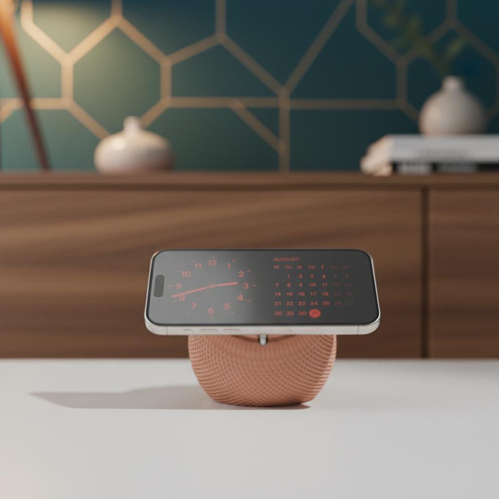 iPhone StandBy Mode Halterung: 3D gedruckter MagSafe Ständer, der das Smartphone optimal im Querformat hält. Präzise Aussparungen für MagSafe Kabel (Stoff/Kunststoff). Perfektes Zubehör für den Nachttisch und iOS 17 StandBy.