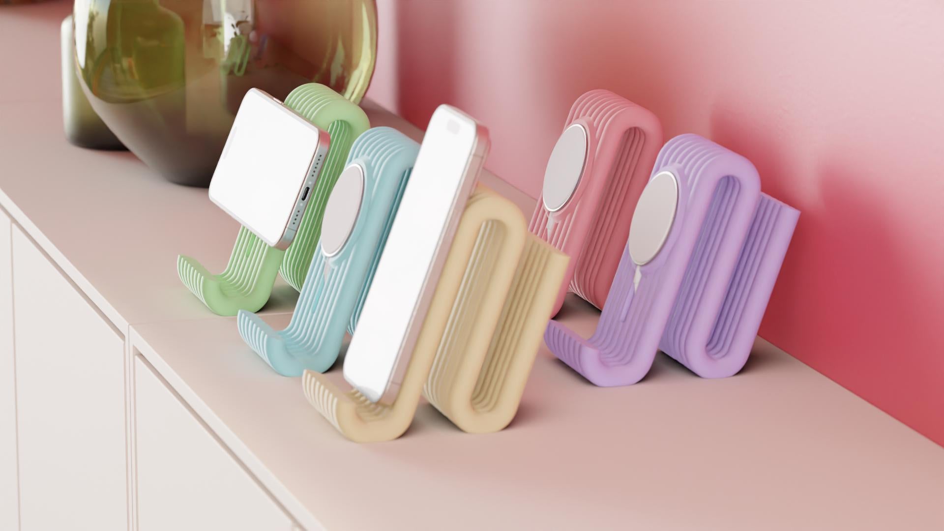 MagWave Stand – Gerippte MagSafe Ladestation | Premium Design iPhone Halterung | Vertikal & StandBy Mode | NUR Original Kabel | Wunschfarbe